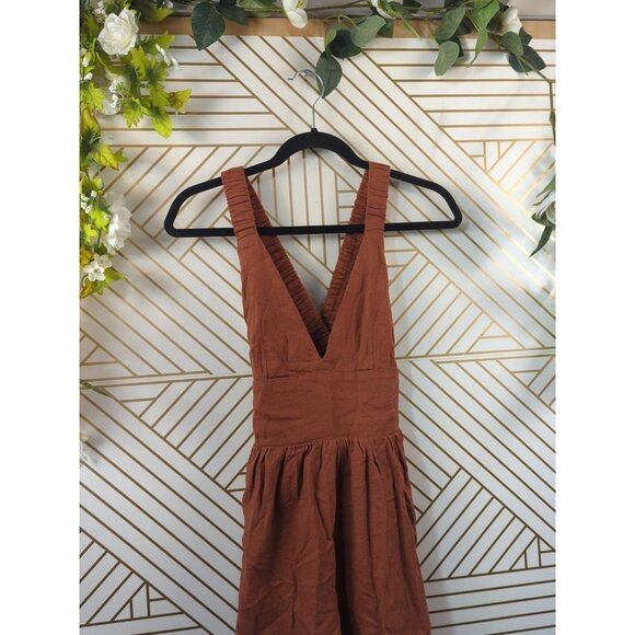 ABERCROMBIE & FITCH Women's Linen Scrunchie Strap Skort Brown Cross Back XS - Picture 2 of 9